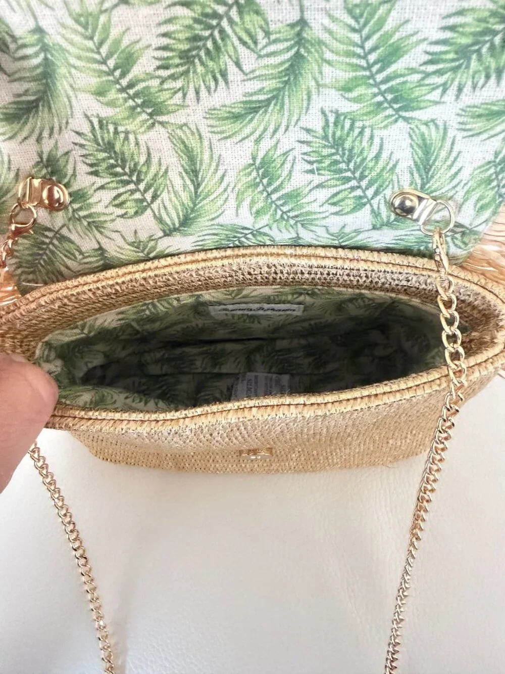 Tommy Bahama Gold Straw Crossbody Bag with Bamboo Handle - Picture 5 of 5